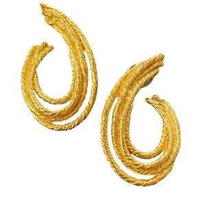 Vintage Elegant Gold Plated Roped Abstract Chunky Stud Statement Earrings